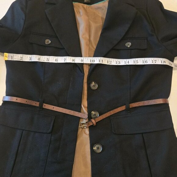 H&M Button Front Belted Black Lined Jacket Womens 12 Pockets Military Cotton Lar - Picture 5 of 10